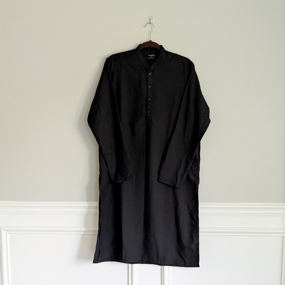 Sapphire Pakistani Men's Long Sleeve Kurta, 1-Piece, Black, Small Regular Fit